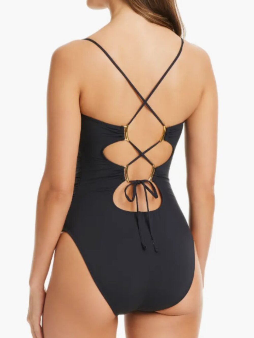 Bleu by Rod Beattie Mio Lace-Up One-Piece Swimsuit Black Size 12 Ruched